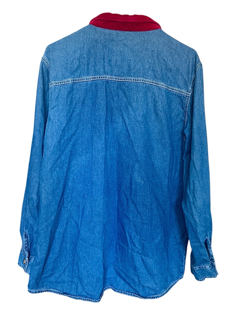 VTG Bobbie Brooks Christmas Theme Denim Button Up Shirt SZ L Velour Holiday - Picture 2 of 7